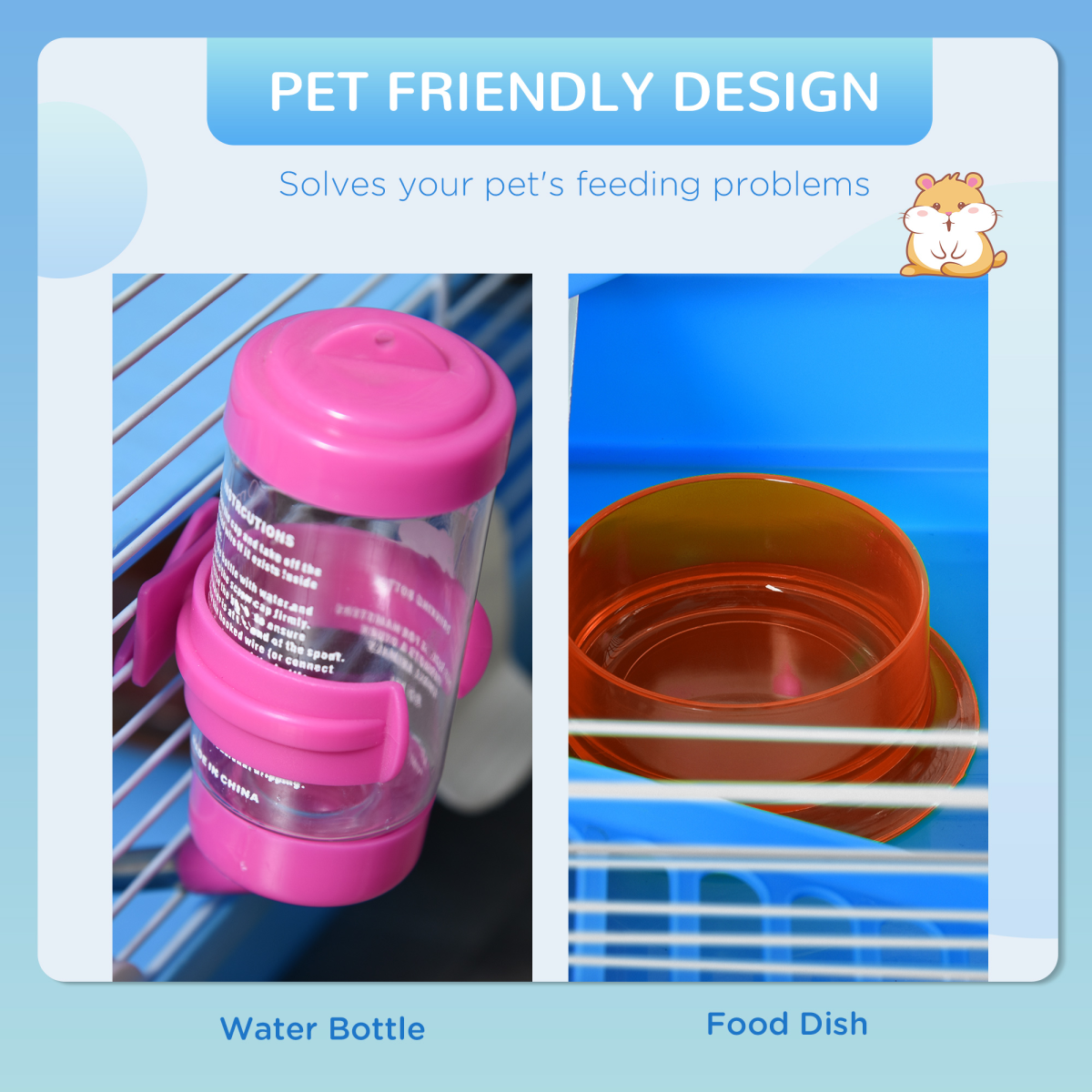 PawHut Hamster Cage Carrier with Exercise Wheel and Tunnel Tube – Small Animal House for Hamsters and Gerbils
