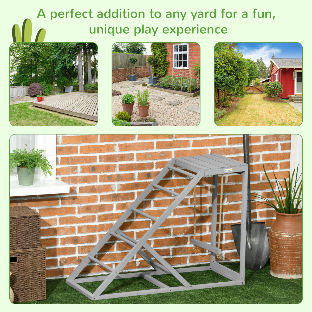 PawHut Chicken Coop Activity Toy with Swing, Ladder & Platform for 2 Chickens – Fir Wood Perch Stand, Grey