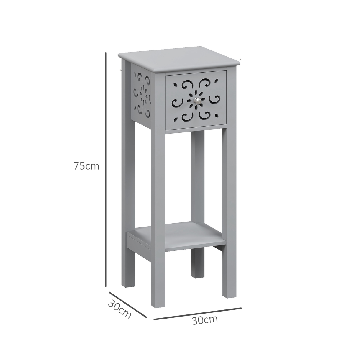 HOMCOM Set of 2 Grey MDF Storage Units with Floral Cut-Out Design, Drawers & Anti-Tip Straps