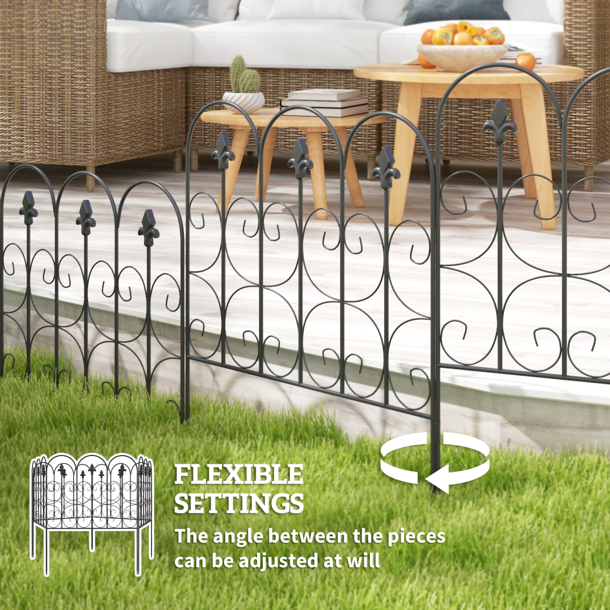 Outsunny 5-Piece Decorative Garden Fence Panels – Interlocking Metal Border Edging with Powder-Coated Finish