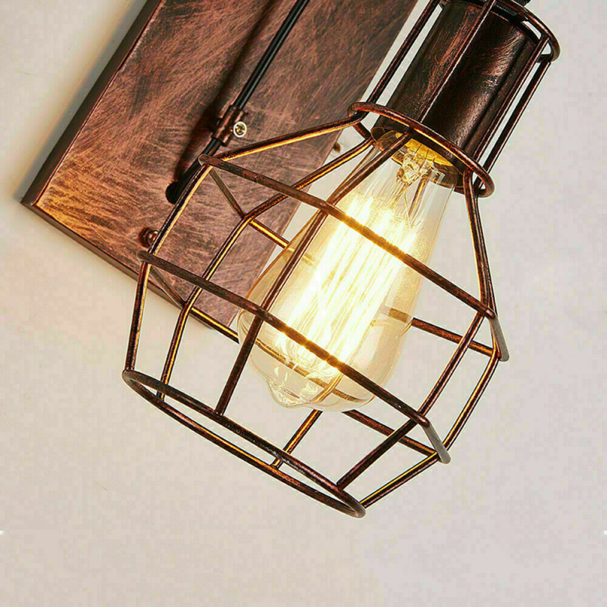 LEDSone Retro Pulley Wheel Cage Wall Light with E27 Holder & Adjustable Hanging Cable – Brushed Copper