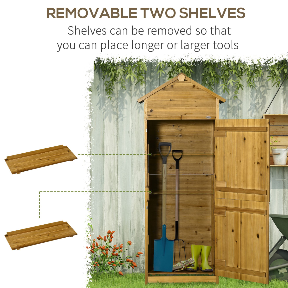 Outsunny Wooden Garden Storage Shed Tool Cabinet with Two Lockable Doors & Shelves – Fir Wood, 191.5cm