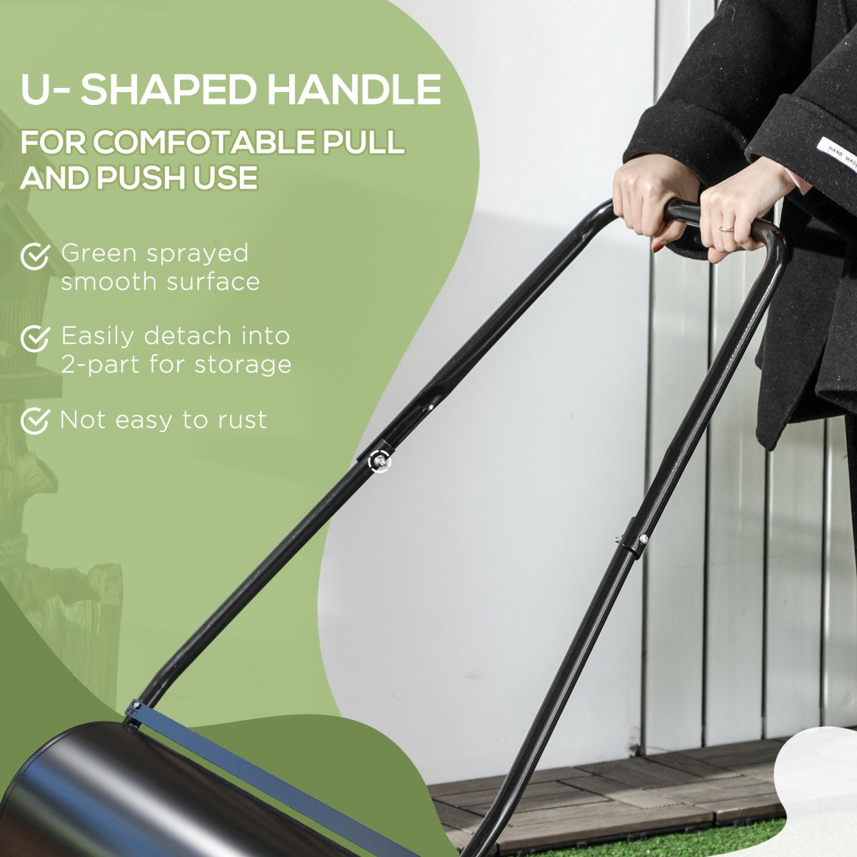 DURHAND Heavy Duty Steel Garden Lawn Roller, 46L Water or Sand Filled – Push or Tow Lawn Equipment