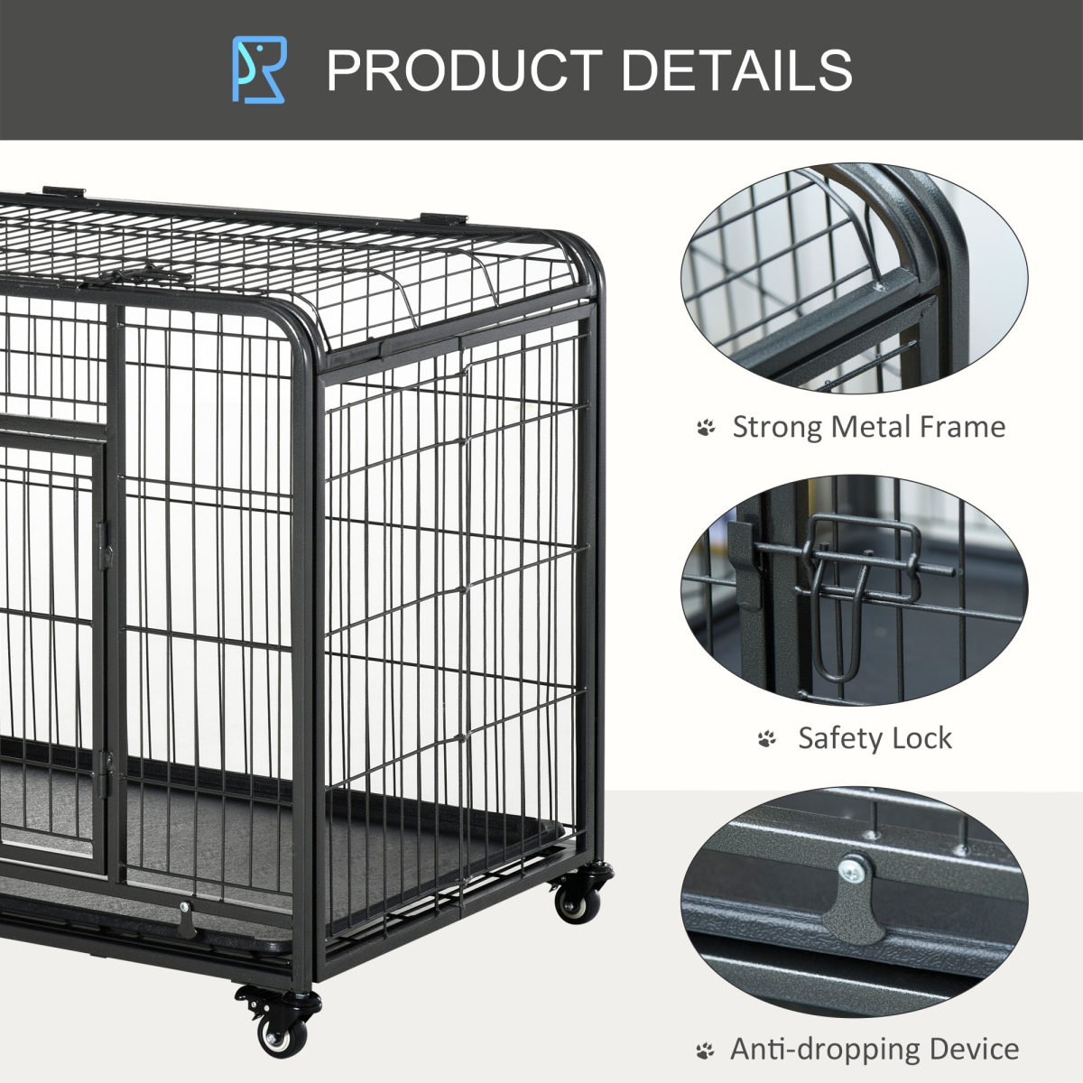 PawHut Foldable Metal Dog Crate with Lockable Doors, Wheels & Removable Tray – Large Dog Kennel