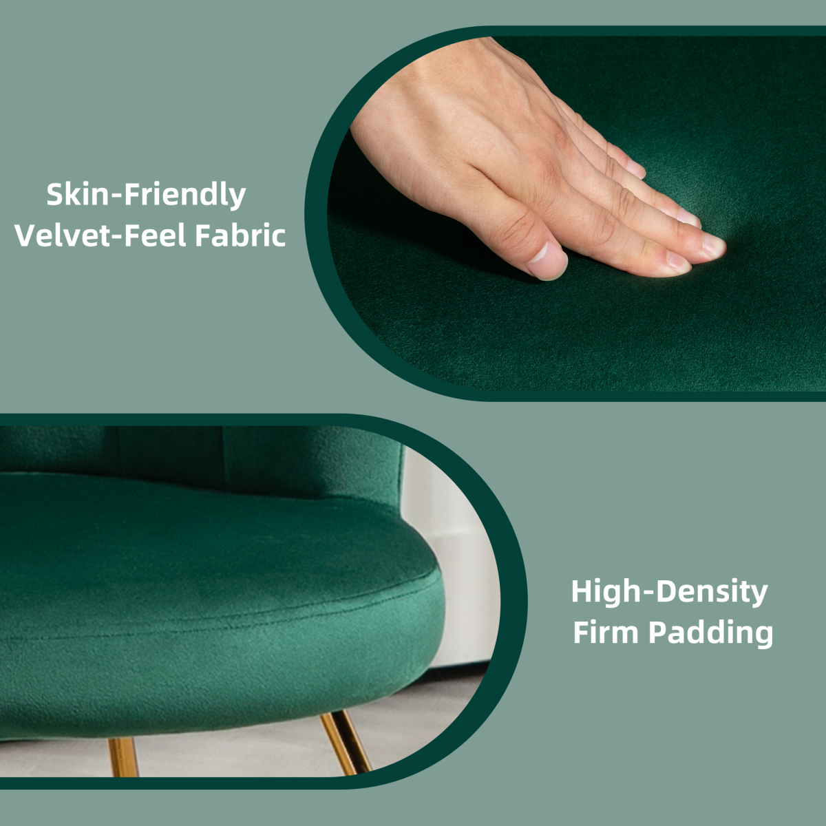 HOMCOM Velvet Lotus-Back Accent Chair with Steel Legs & Sponge Padding – Living Room & Bedroom Seating, Green
