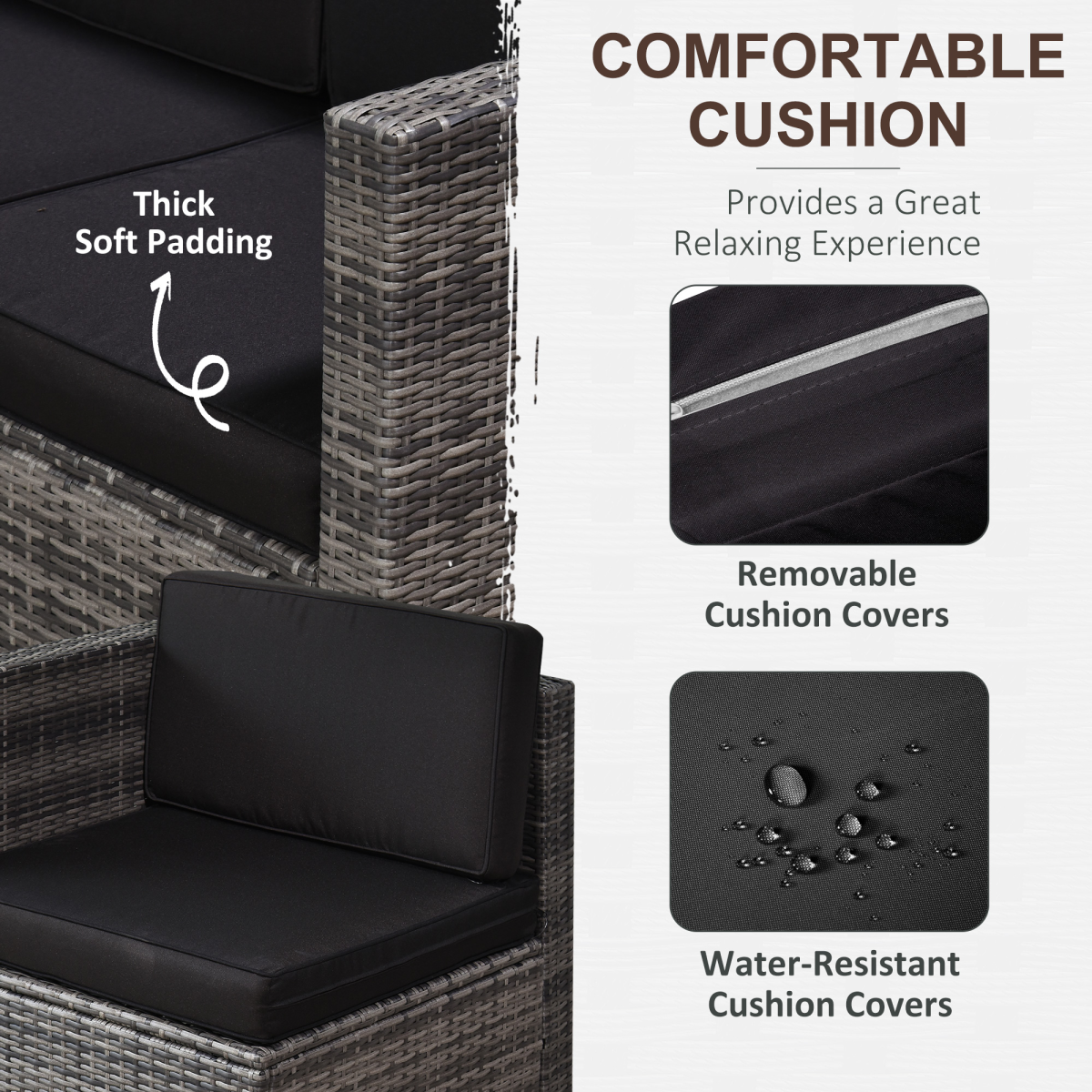 Outsunny Grey Rattan Sofa Set rattan weave close-up