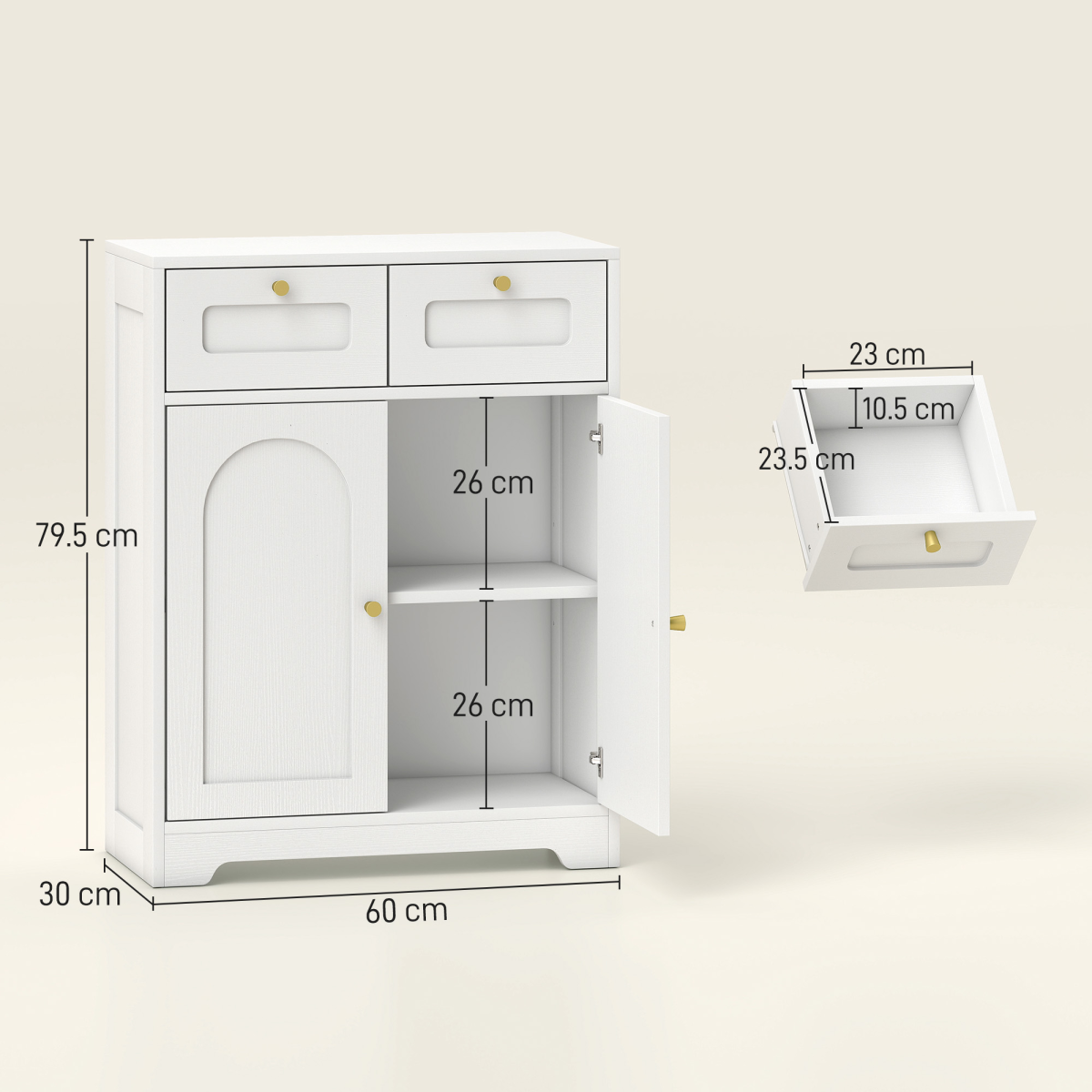 HOMCOM Bathroom Floor Cabinet with 2 Arched Doors, 2 Drawers & Adjustable Shelf – White
