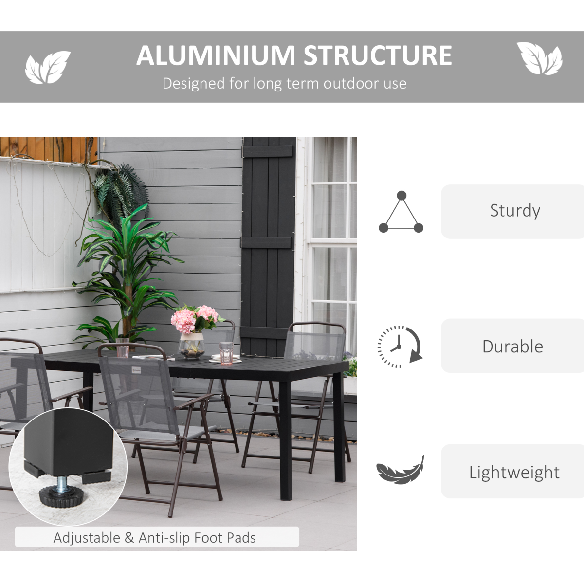 Outsunny Outdoor Dining Table for 8 with Water-Resistant Wood-Effect Top & Aluminium Frame – Patio, Black