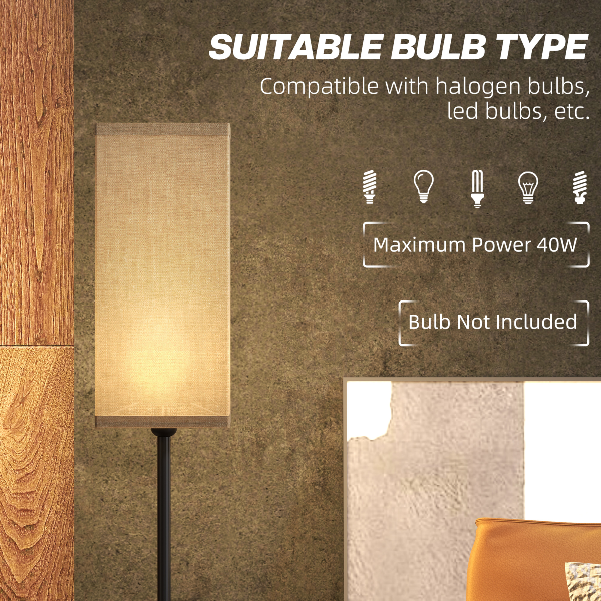 HOMCOM Linen Shade Standing Floor Lamp – Black