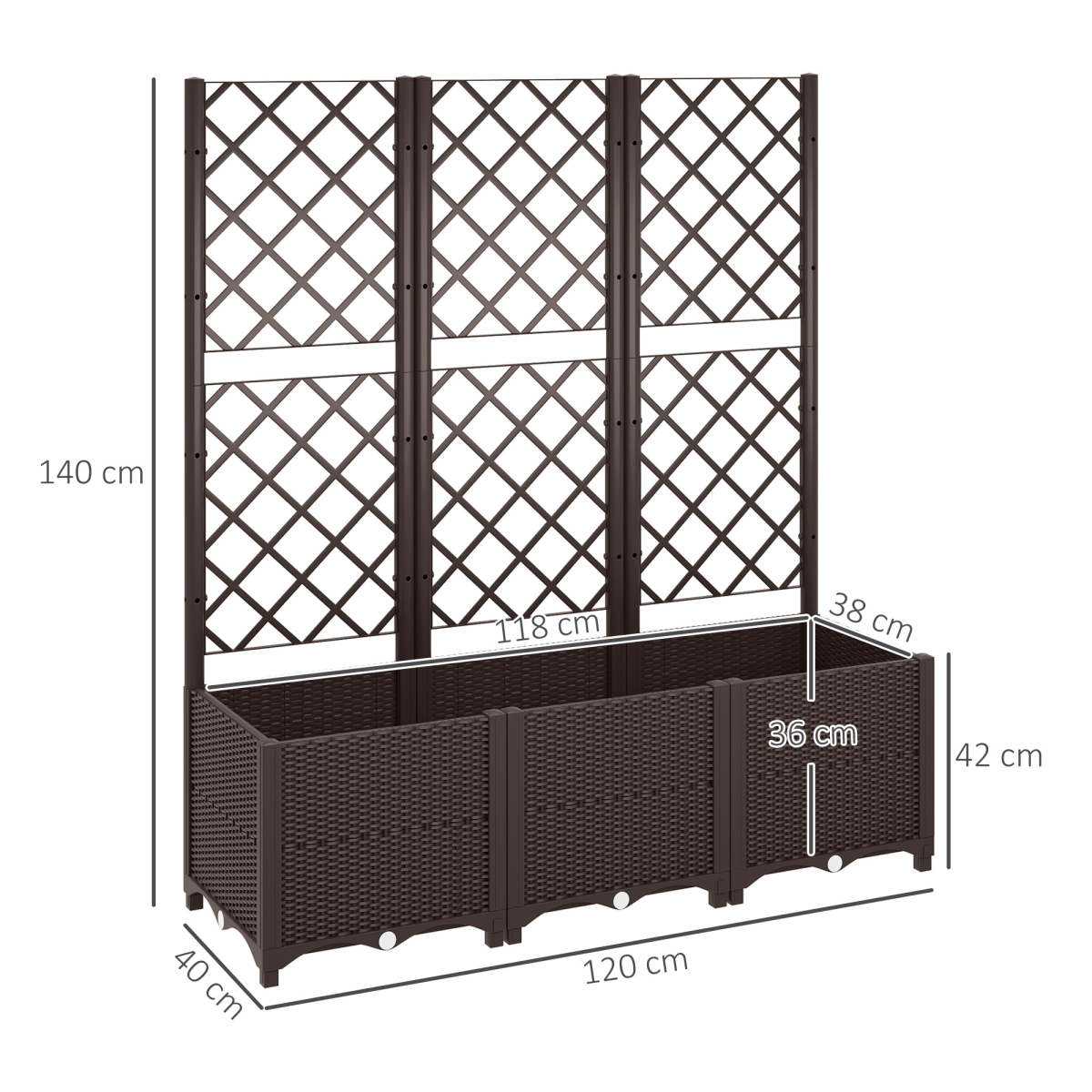 Outsunny Plastic Planter Box with Trellis and Drain Plugs – Vertical Vegetable Garden Raised Bed, Brown