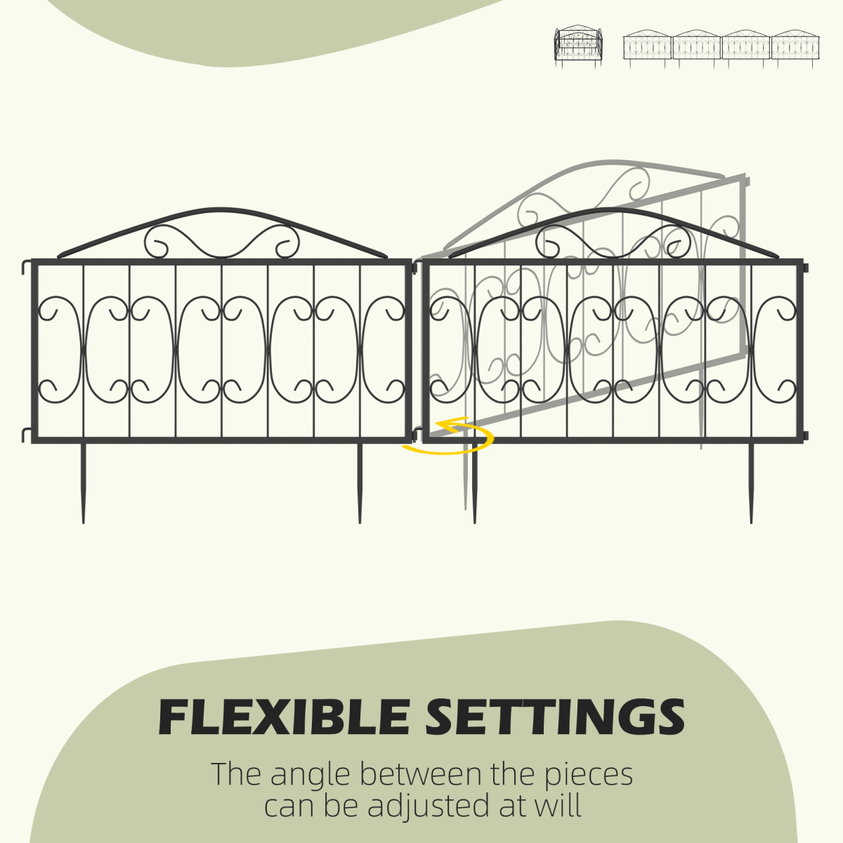 Outsunny 4-Piece Decorative Garden Fence Panels – Interlocking Metal Border Edging with Powder-Coated Finish
