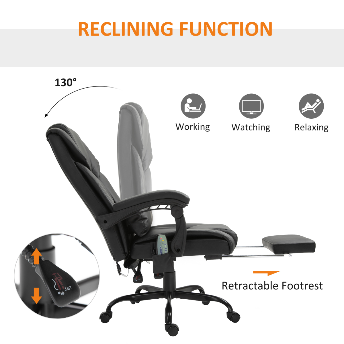 6-Point Massage Racing Office Chair with Remote Control – Padded PU Leather, Adjustable Backrest