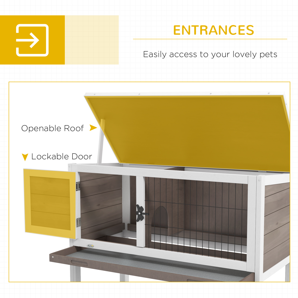 PawHut Large Elevated Wooden Rabbit Hutch with Asphalt Roof and Removable Tray – Indoor Outdoor Pet House
