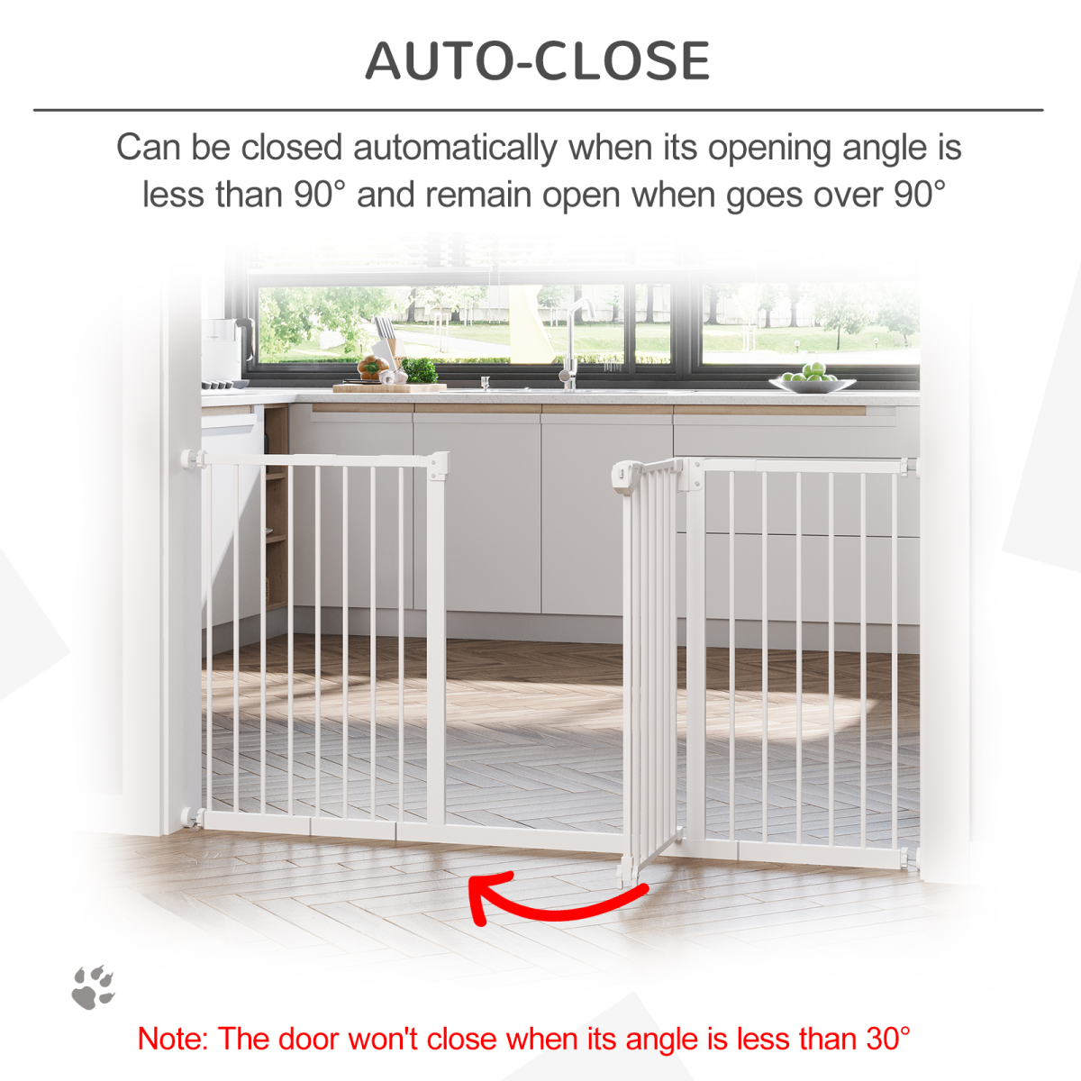Pawhut Adjustable Metal Pet Safety Gate with 3 Extensions & Auto-Close Door – Double Lock, White