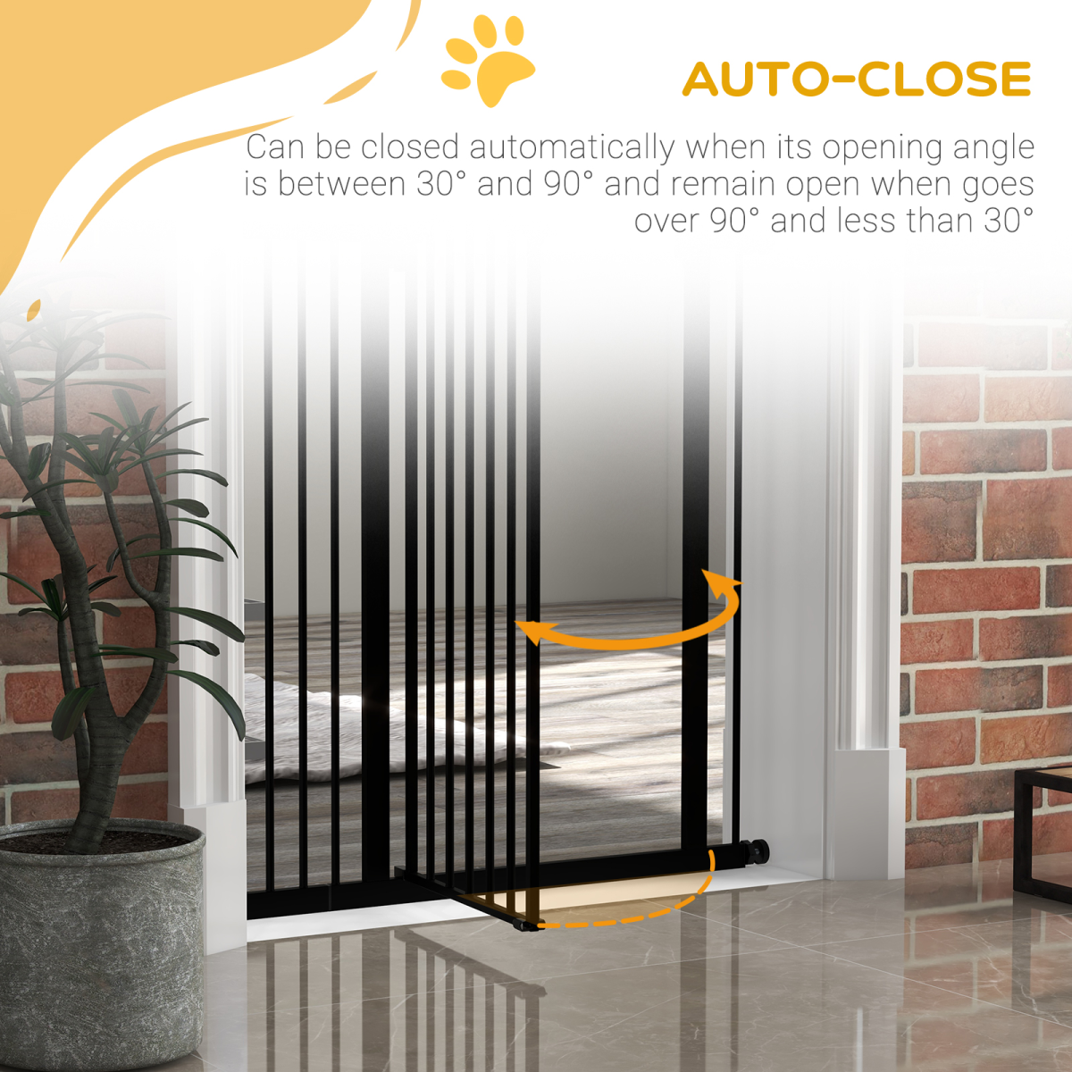 PawHut 74–94cm Adjustable Metal Pet Gate with Auto-Close Door & Double Locking – Stairs, White