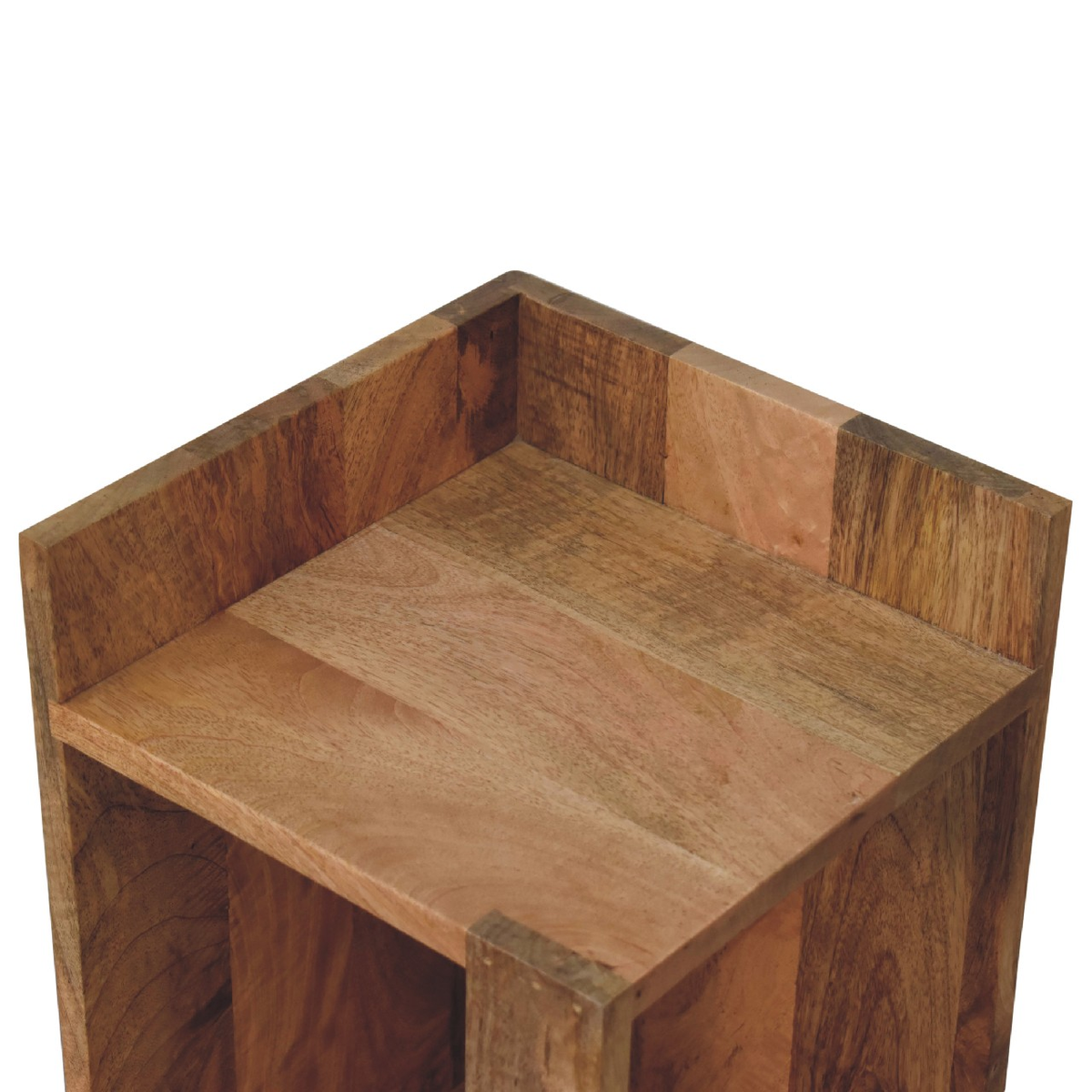 Artisan Furniture Oak-ish Box Bedside Table with Open Shelf – Solid Wood, Beige