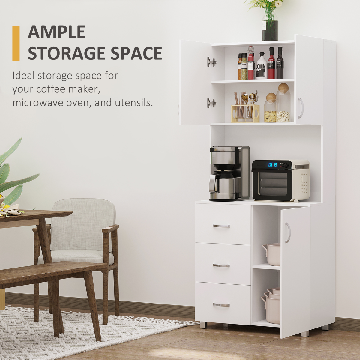 White Wooden Kitchen Storage Cupboard with Shelved Storage – Simple Organiser for Kitchen & Utility Room