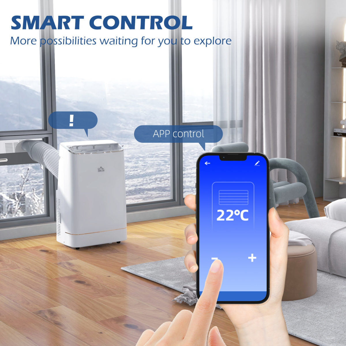 HOMCOM 14,000 BTU Mobile Air Conditioner with WiFi Smart App Control – Cooling & Dehumidifying, 35m², White