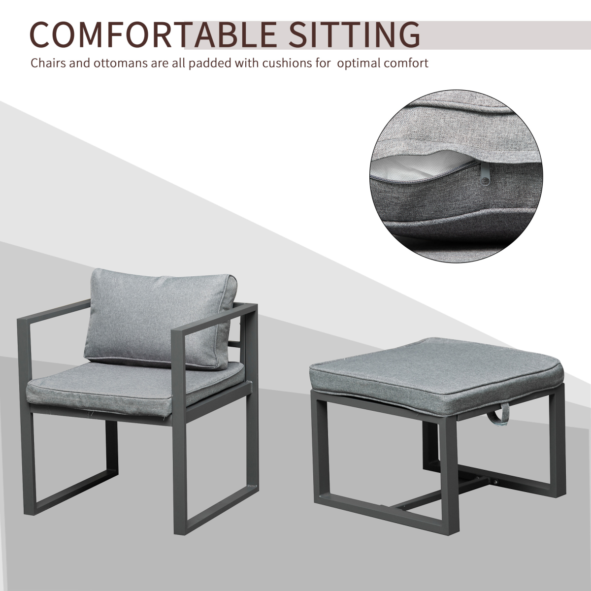 Outsunny 9-Piece Aluminium Patio Dining Set with Tempered Glass Table, 4 Chairs & 4 Ottomans – Garden Furniture, Dark Grey