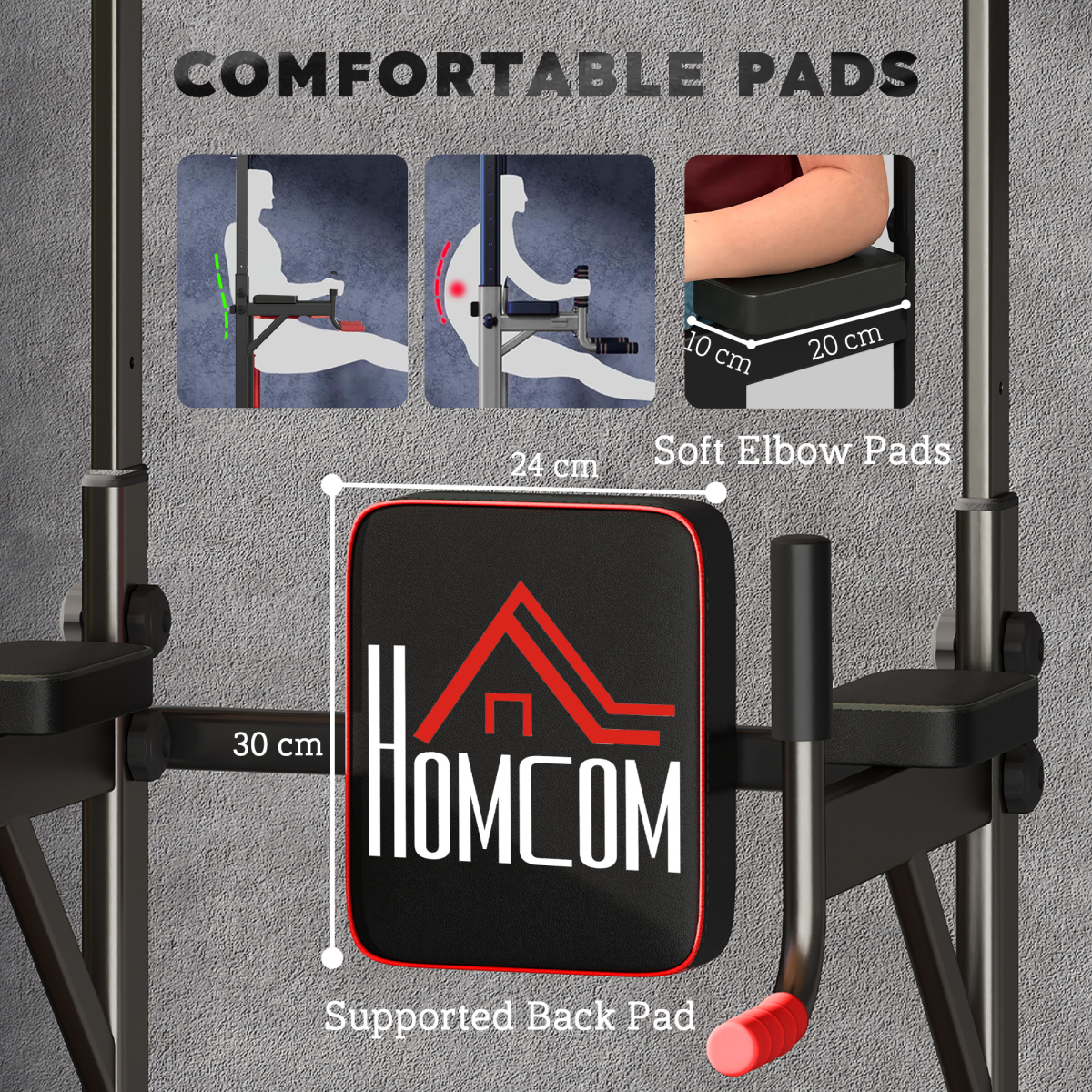 HOMCOM Power Tower Station with Pull Up Bar & Dip Station – 7 Height Levels, Home Gym Upper Body Workout