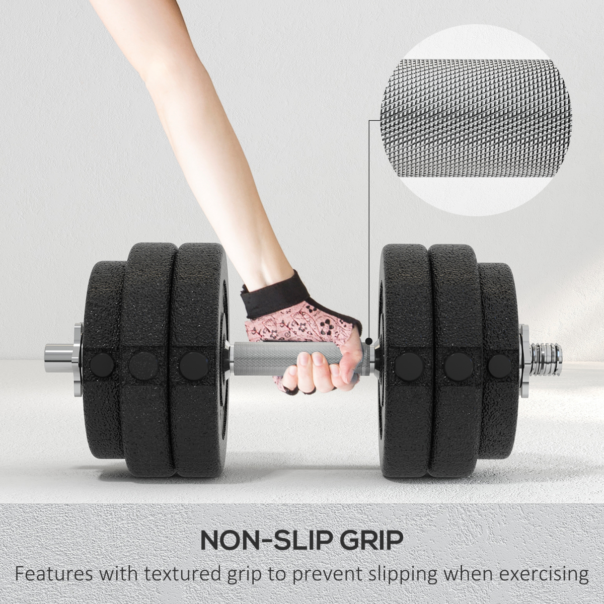 HOMCOM 30kg Adjustable Dumbbell Set with Connecting Rods & Non-Slip Grips – Home Gym Hand Weights, Black