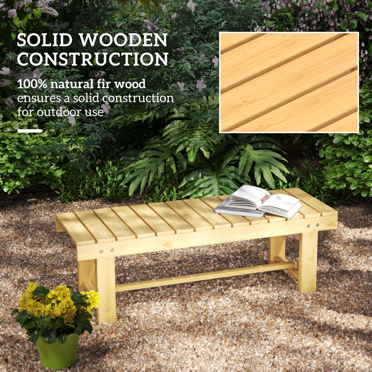 Outsunny 2-Seater Solid Fir Wood Garden Bench – Weather Resistant Outdoor Patio Seat with Foot Rest