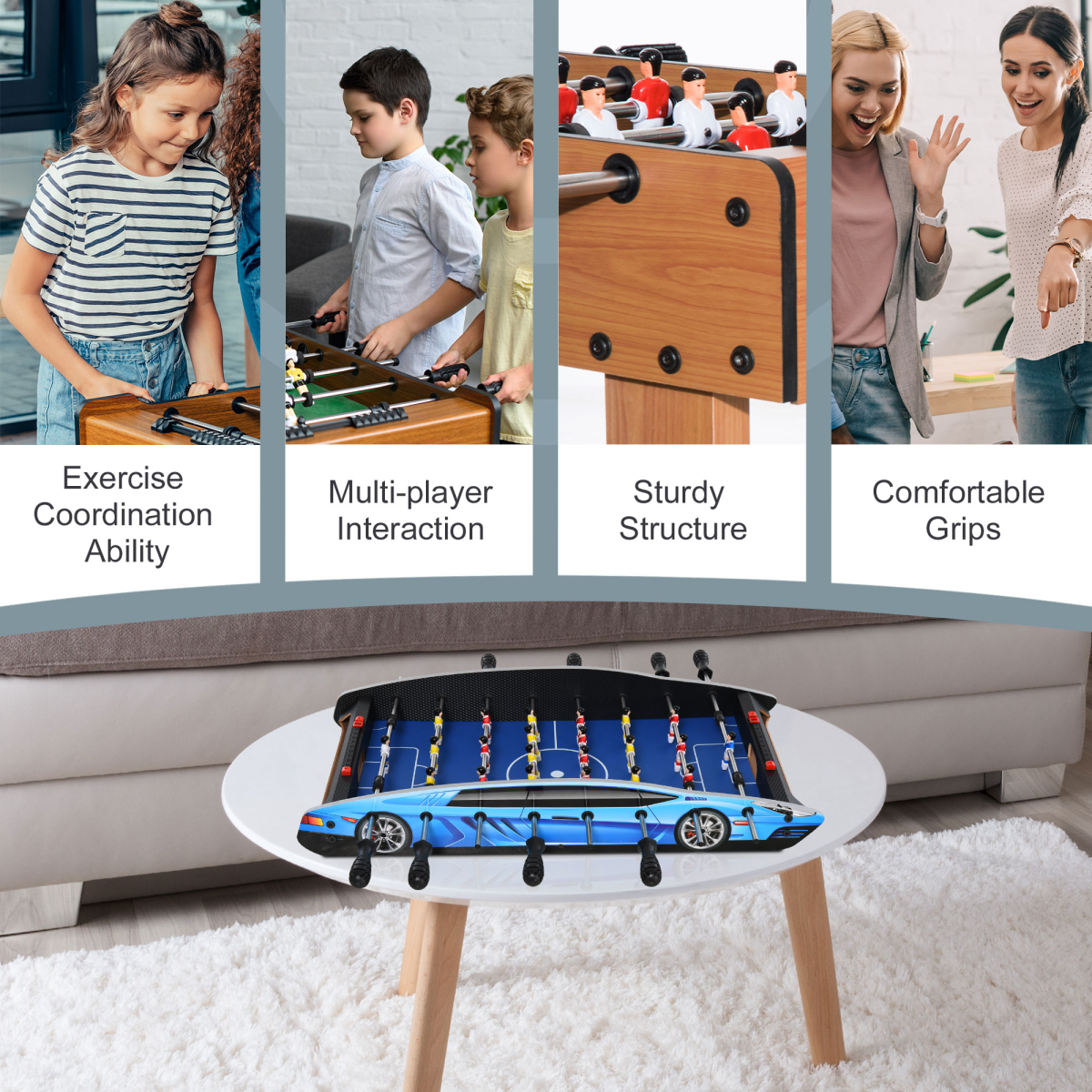 HOMCOM 2ft Foosball Table with 8 Rods, Score Boards & 2 Balls – Indoor Table Football for Kids & Adults