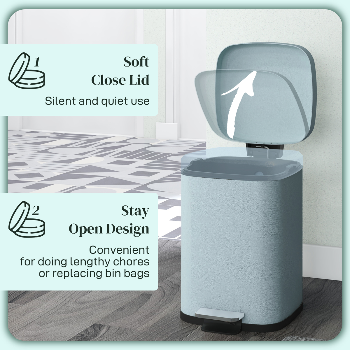 HOMCOM 12L Kitchen Pedal Bin with Soft-Close Lid – Fingerprint-Proof Metal Rubbish Bin, Light Green