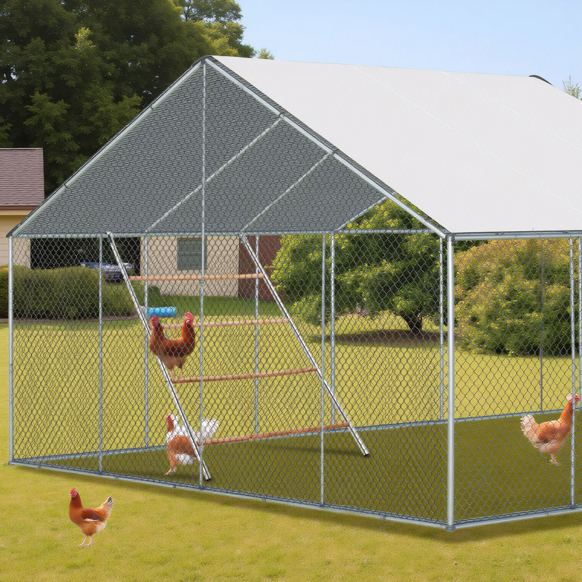 Outdoor Chicken Perch, 4-Level Round Tiered Metal & Wood Roost with Concave Platforms – 104 x 143cm