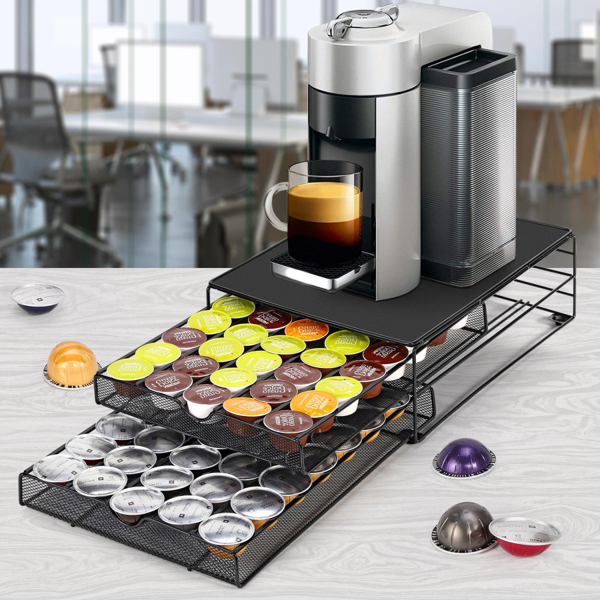 Vinsani Sliding Coffee Pod Storage Drawer for 80 Dolce Gusto Capsules – Countertop Capsule Organiser