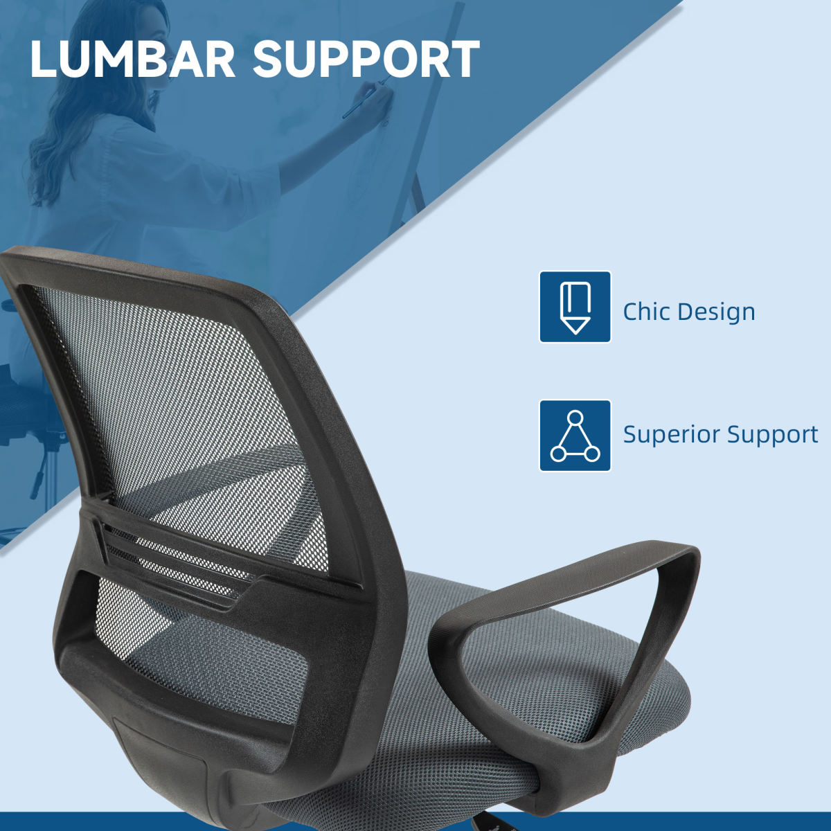 Vinsetto Draughtsman Chair Tall Office Chair with Adjustable Height and Footrest – Mesh Back, Grey