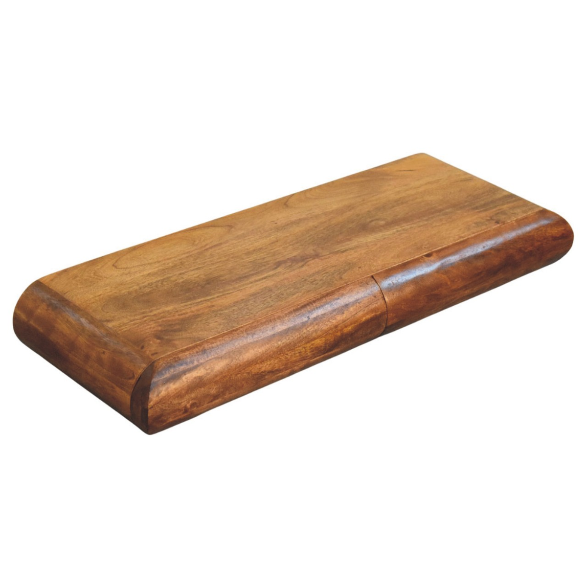 Artisan Furniture Solis Solid Mango Wood Wall-Mounted Console with Drawers – Rounded Floating Design, Amber Oak