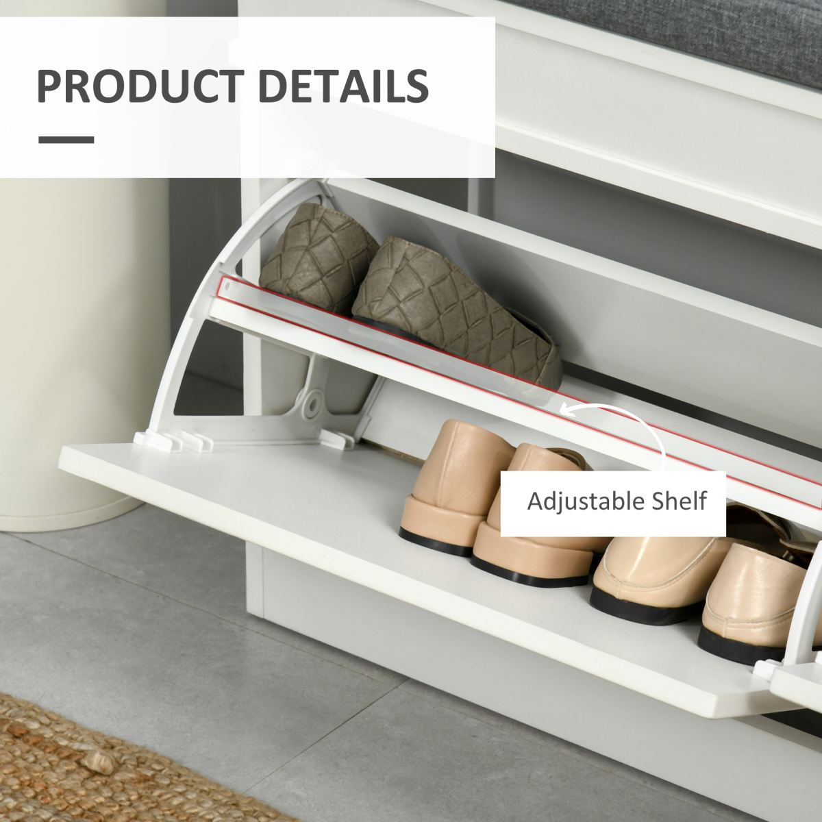 Shoe Storage Bench with Padded Seat Cushion & 2 Drawers – Compact Hallway Seating
