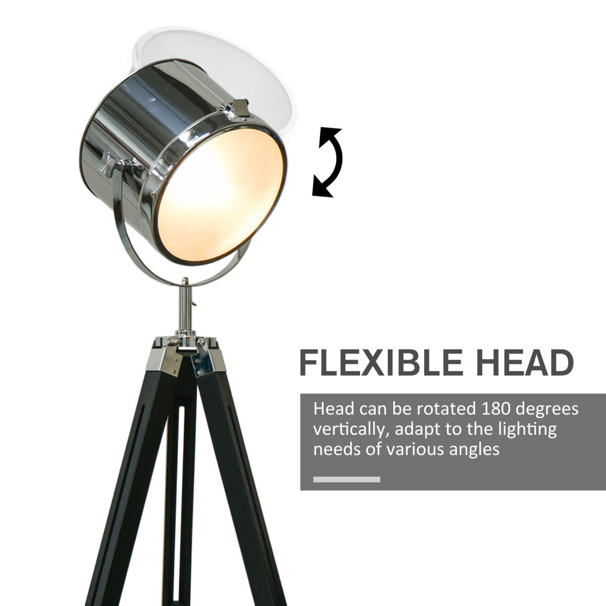 Industrial Adjustable Tripod Searchlight Floor Lamp, 110–155cm with Tilting Head – Reading Corner Lighting