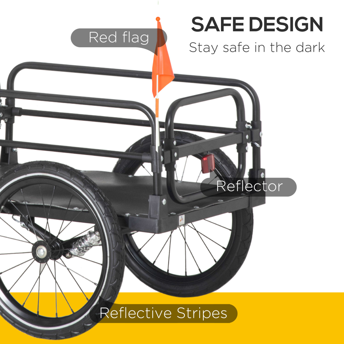 HOMCOM Folding Bike Trailer with Suspension & Quick-Release Wheels – Steel Cargo Wagon, 40kg Capacity, Black