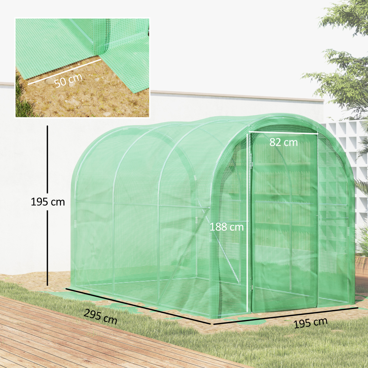 Outsunny 3 x 2 x 2m Polytunnel Greenhouse with Hinged Door, Galvanised Steel Frame, Clear PE Cover