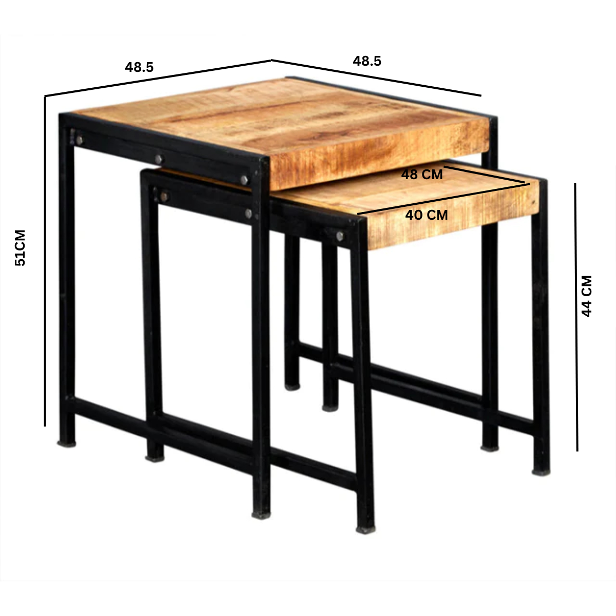 Cosmo Industrial Nest of 2 Tables in Mango Wood & Reclaimed Metal – Hand-Crafted Side Tables