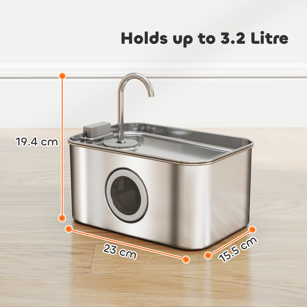 PawHut 3.2L Stainless Steel Cat Water Fountain with Filtration, LED Water Level Window and Quiet Pump