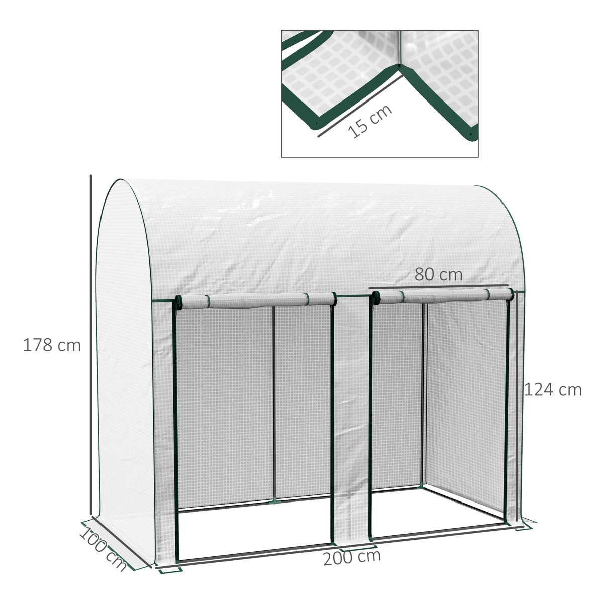 Outsunny Small Tomato Greenhouse, 200 x 100 x 178cm, with Roll-up Zipped Doors – Walk-in Plant Cover, White