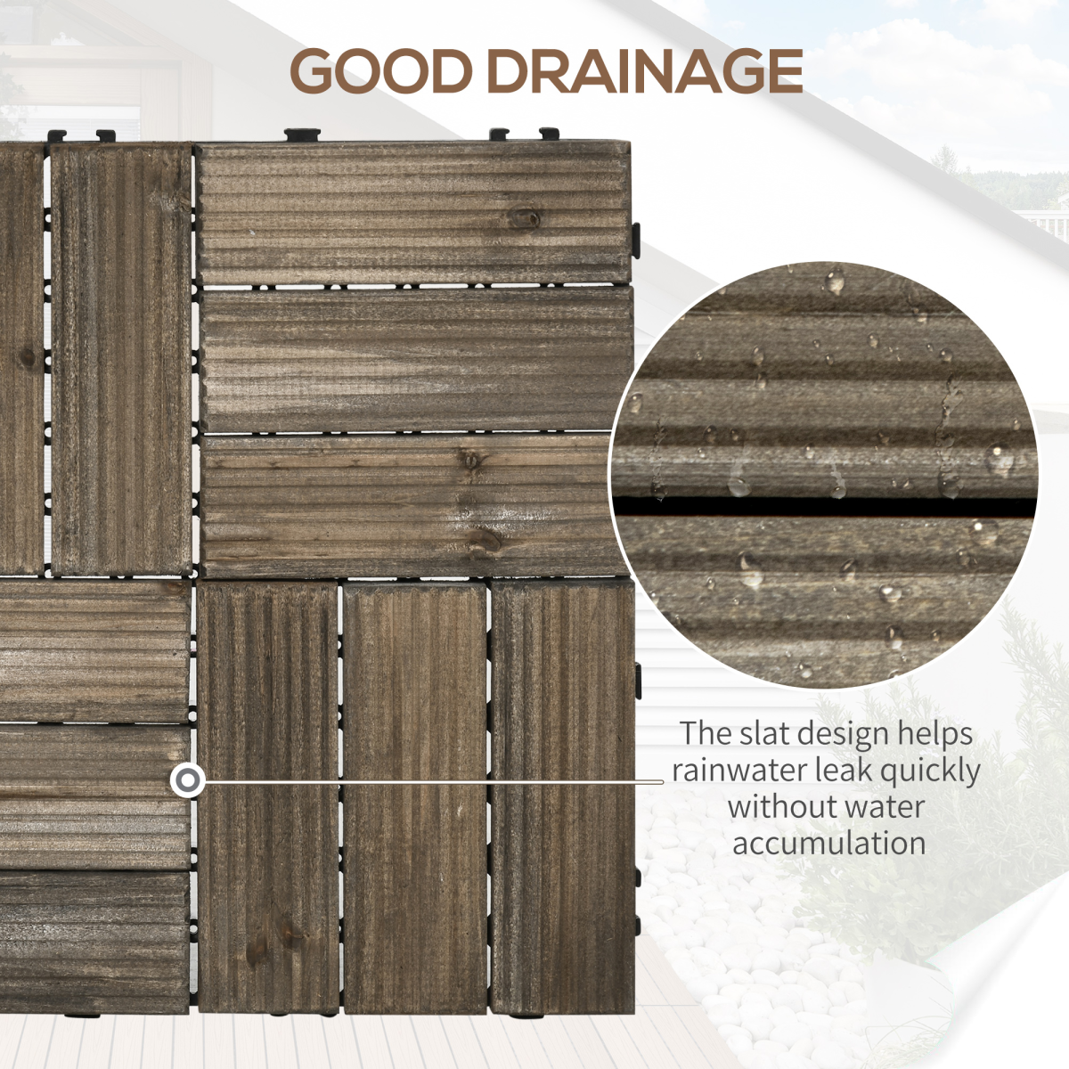Outsunny 27-Pack Interlocking Decking Tiles, 30 x 30cm – Outdoor Garden Flooring, Grey