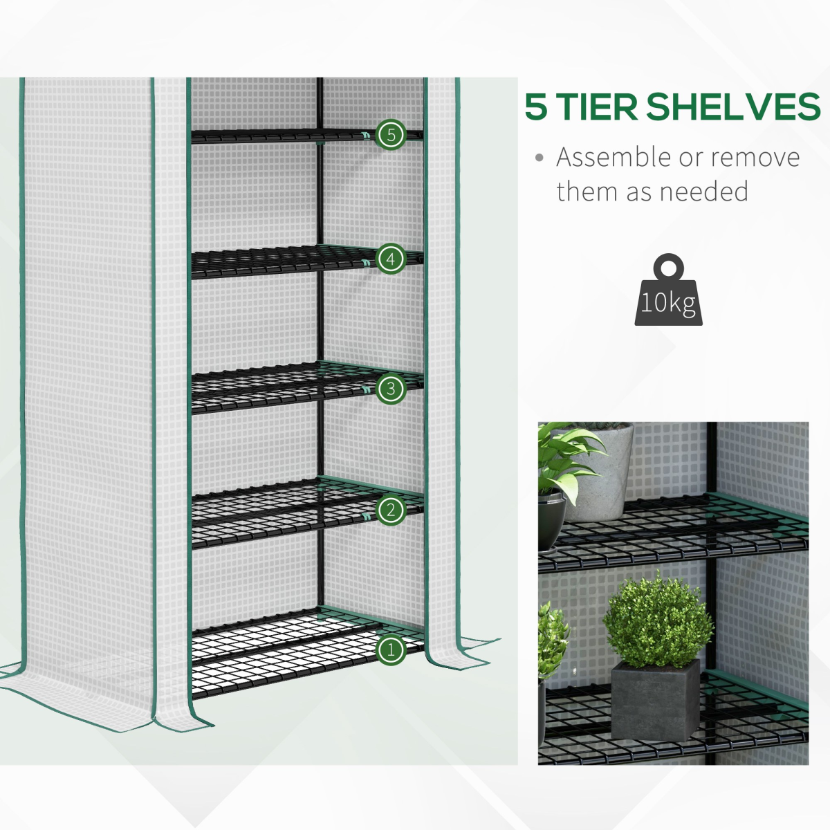Outsunny 5-Tier Widened Mini Greenhouse with Roll-Up Zipped Door & UV-Resistant Cover – Plant Storage, White