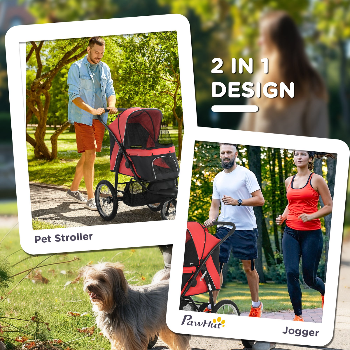 PawHut Foldable Pet Stroller Jogger with Canopy & Three Wheels – Pram for Medium Dogs, Red