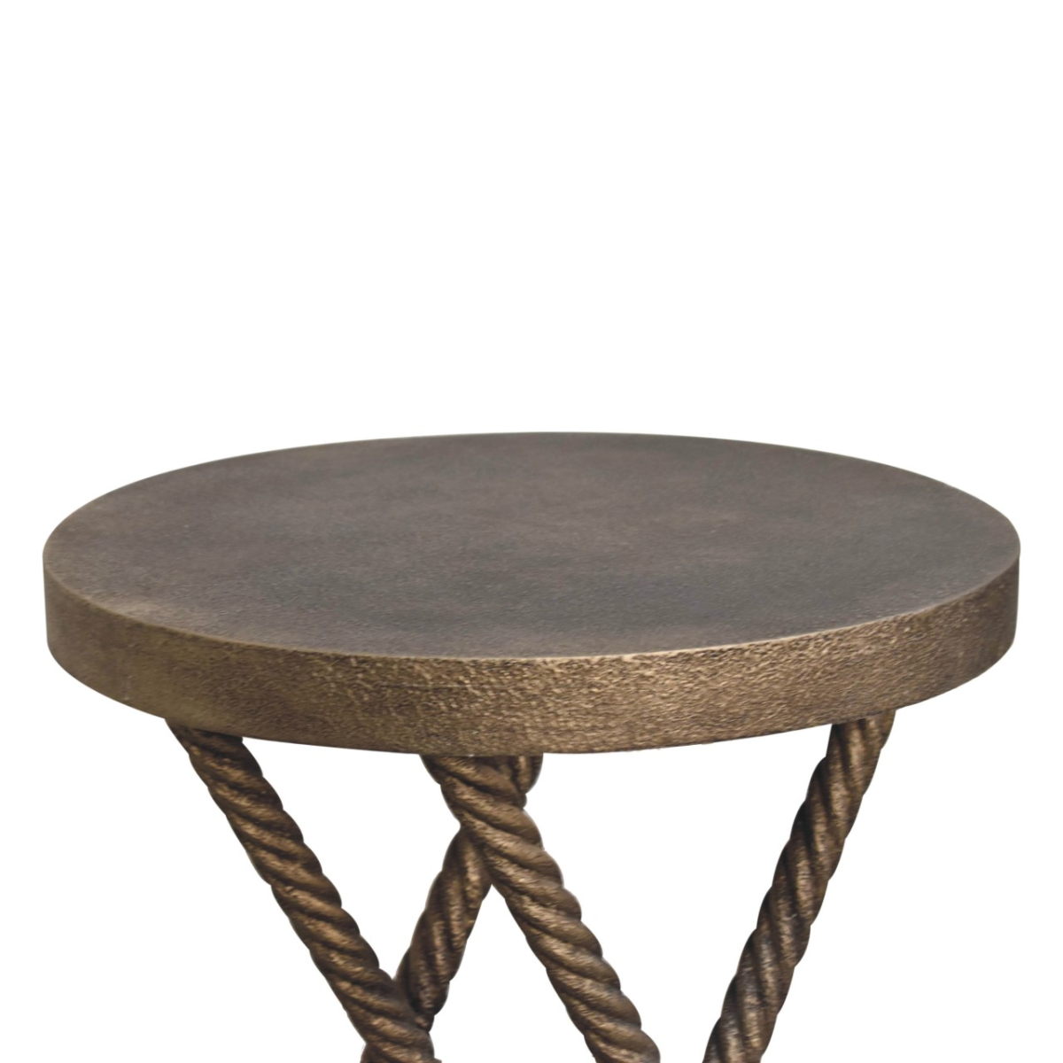 Artisan Furniture Metallic Rope Side Table – Solid Mango Wood, Rope-Design Legs for Living Room