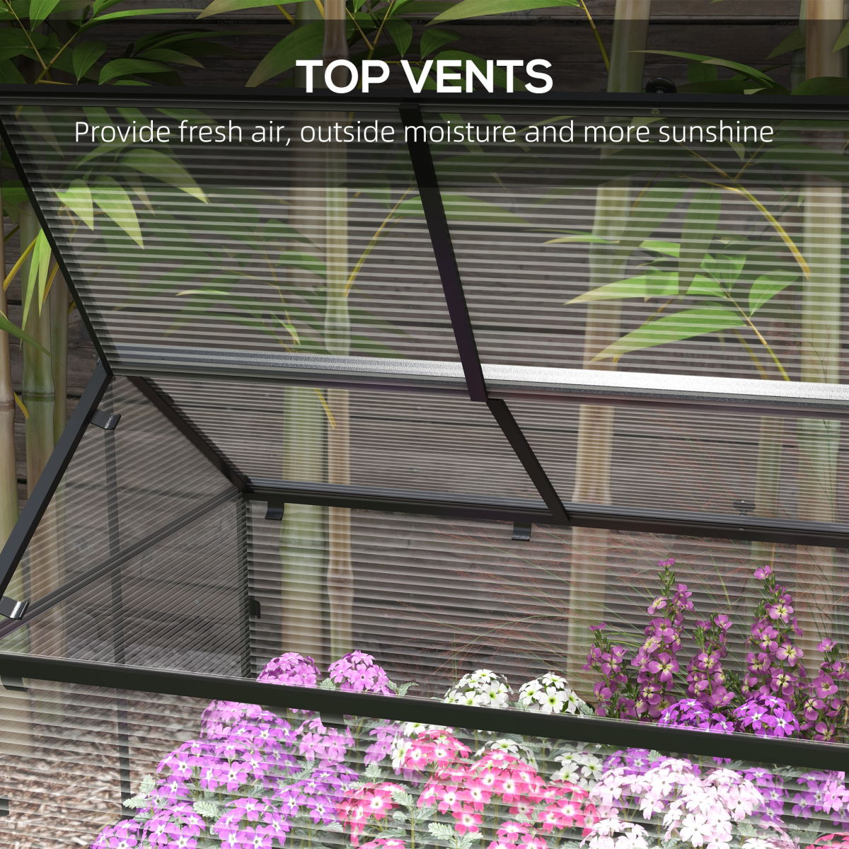 Outsunny Raised Garden Bed with Polycarbonate Greenhouse Cover & Two Flip-Up Vents – Steel & Fir Wood, Grey