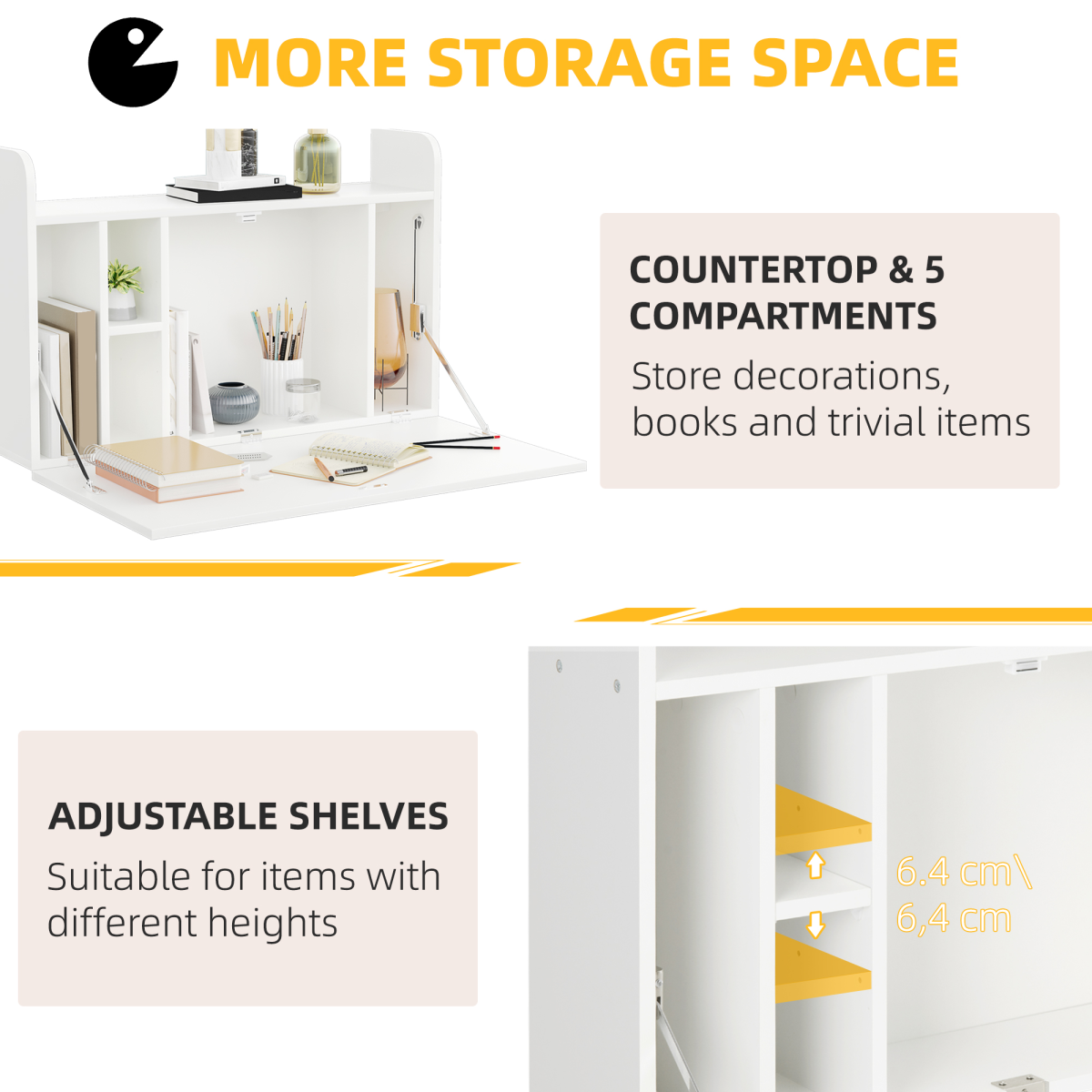 Wall-Mounted Drop Leaf Floating Desk with Storage Compartments – Fold-Down Laptop Desk for Home Office