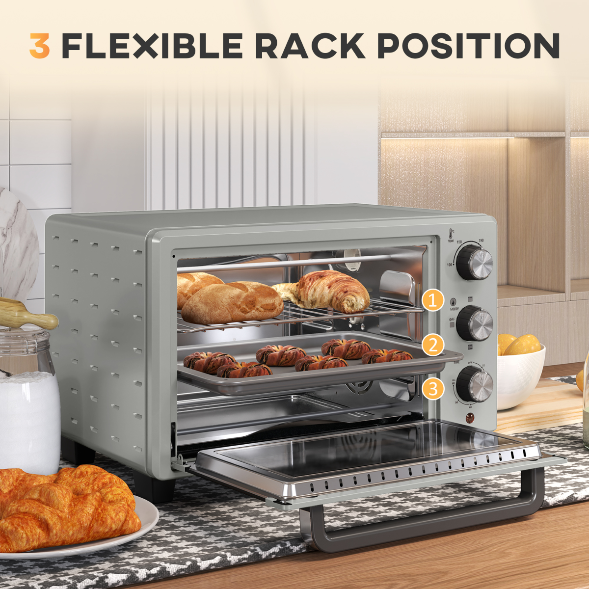 HOMCOM 21L Mini Oven with 1400W Electric Grill, Adjustable Temperature & 60-Minute Timer – Compact Kitchen Oven, Silver