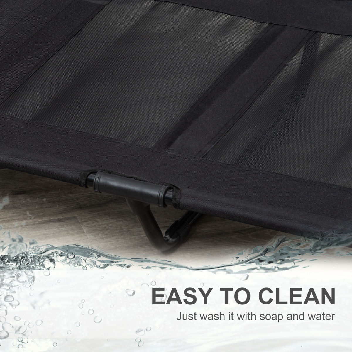 PawHut Large Elevated Pet Cot – Portable Raised Dog Bed for Camping & Outdoors, Black, 92 x 76 cm