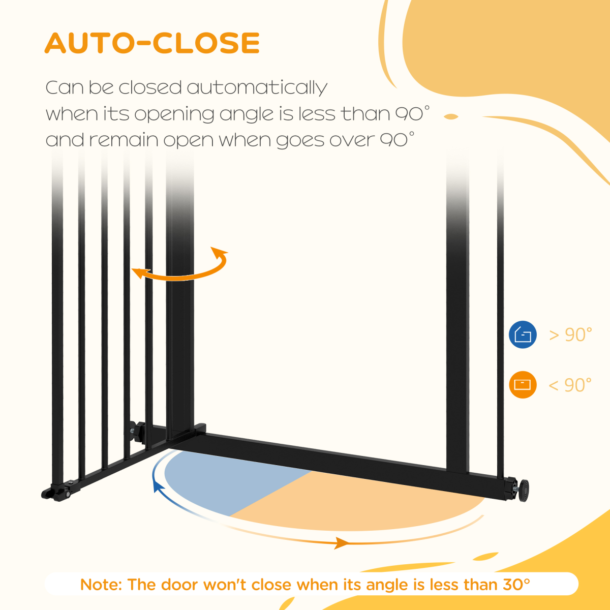PawHut Adjustable Metal Pet Safety Gate with Extension and Auto-Close Door – Dog Barrier for Doorways, Black