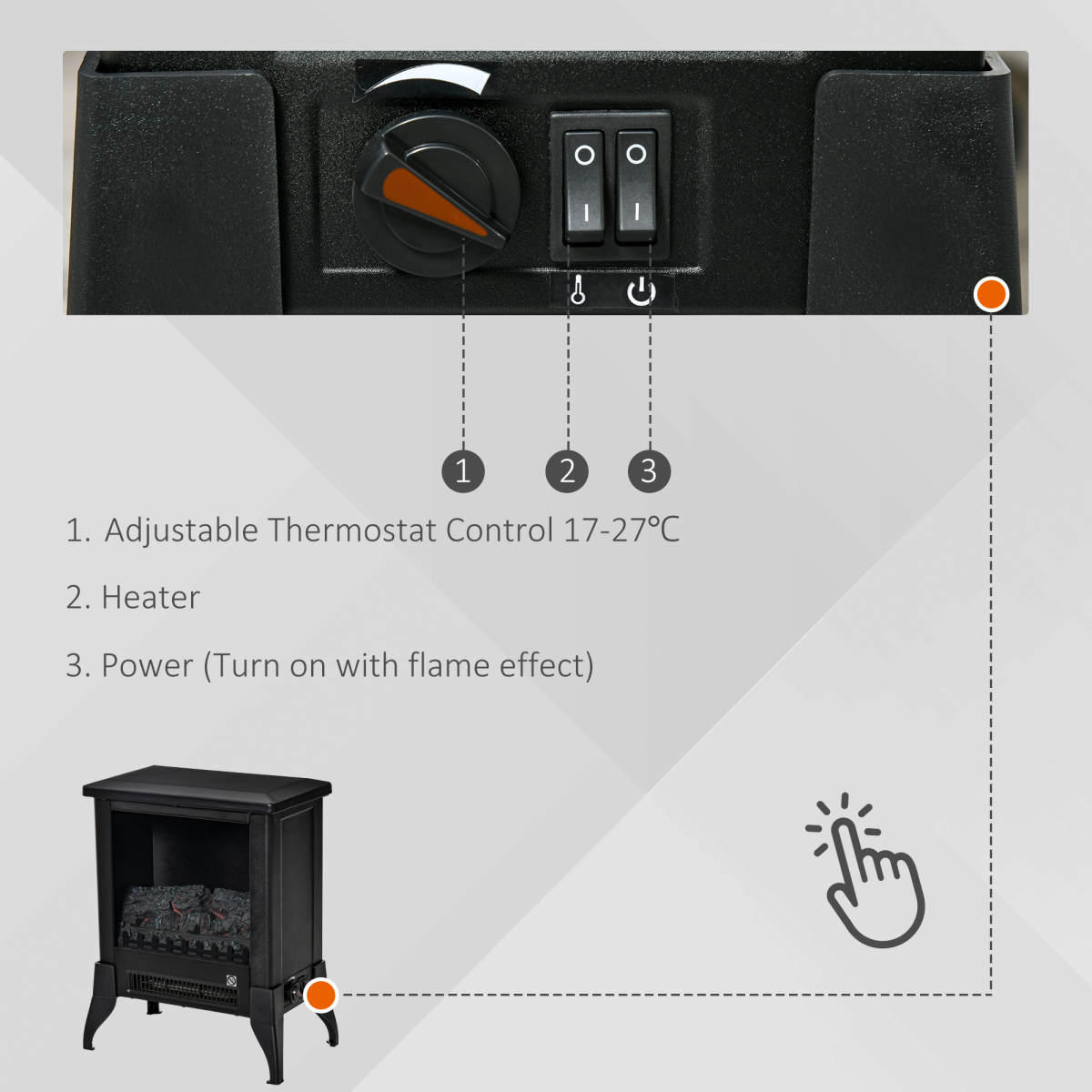 HOMCOM Freestanding Electric Fireplace Stove with Adjustable Temperature – Glass Front, Overheat Protection