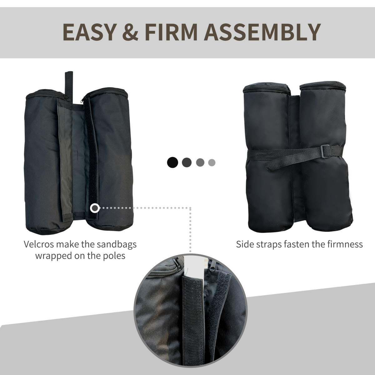 Outsunny Gazebo Sand Bag Weights, Set of 4 Leg Weights with Velcro Attachment – Holds 15kg Each, Black